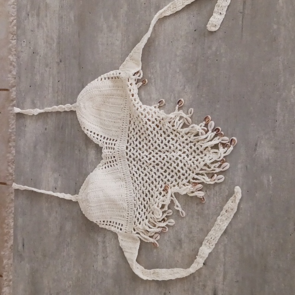 Handmade, crocheted top with real seashells!
